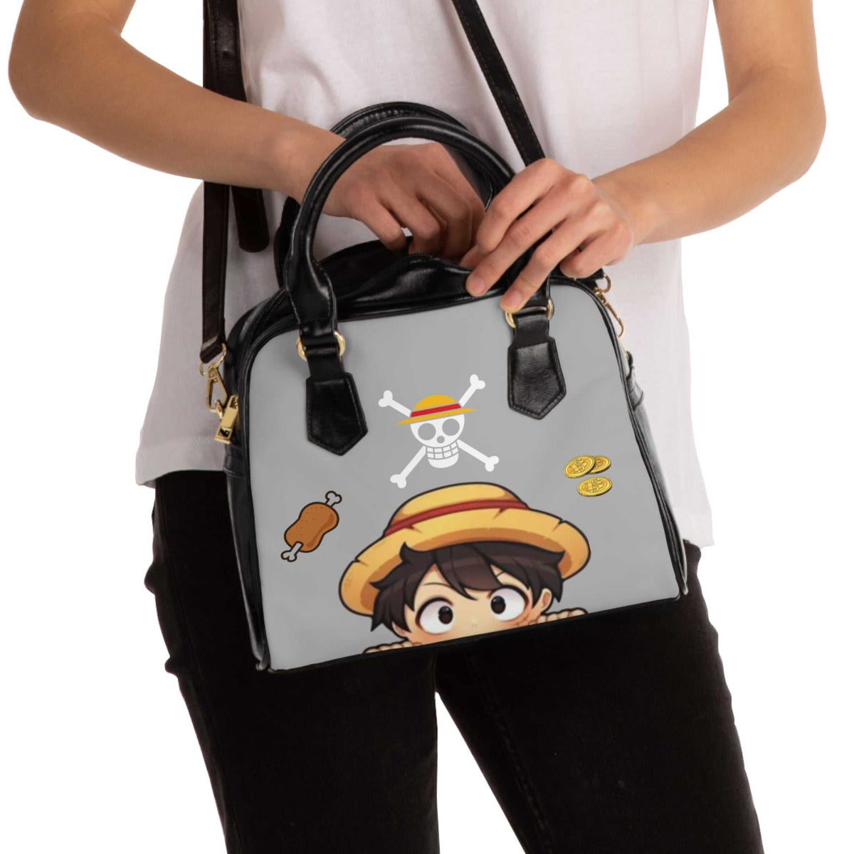 Stylish bag featuring character with hat and skull design, perfect for fans looking to find your perfect fit.