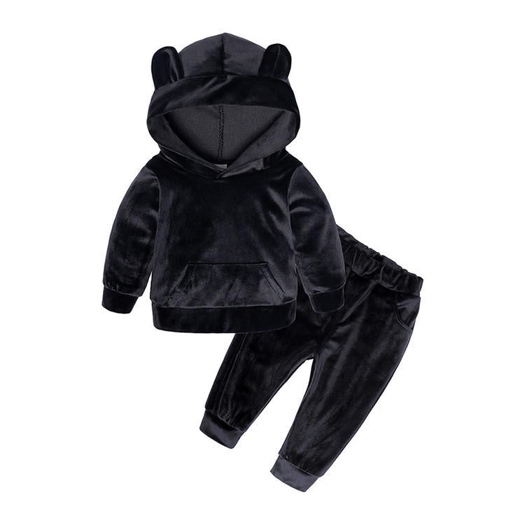 Baby winter outfit for boys & girls with a hood and matching pants.