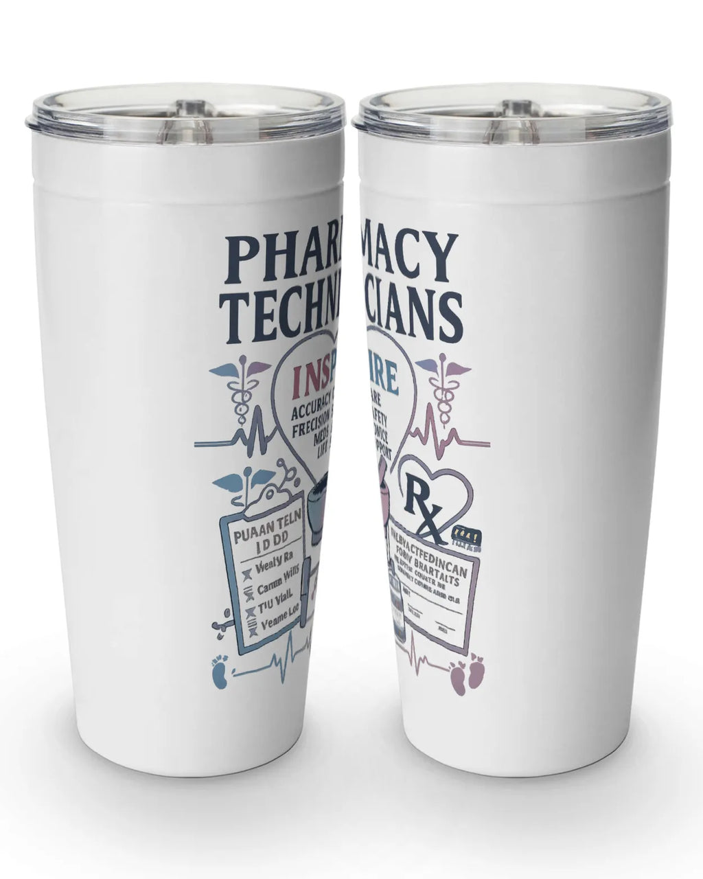Pharmacy technician tumbler with inspiring design, showcasing pharmacy care themes and double-insulated stainless steel for drinks.