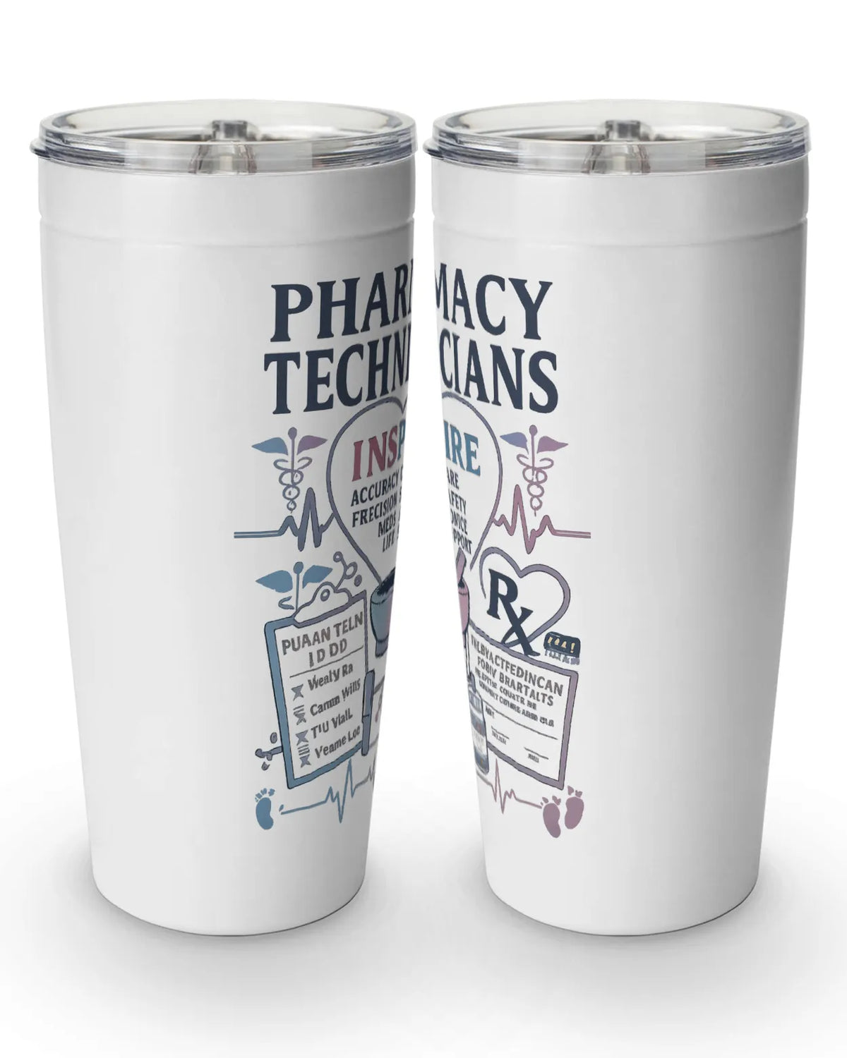 Pharmacy technician tumbler with inspiring design, showcasing pharmacy care themes and double-insulated stainless steel for drinks.