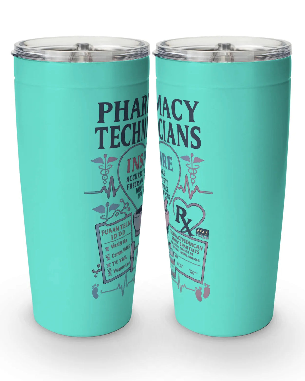 Pharmacy technician tumbler with inspiring design, showcasing pharmacy care themes and double-insulated stainless steel for drinks.
