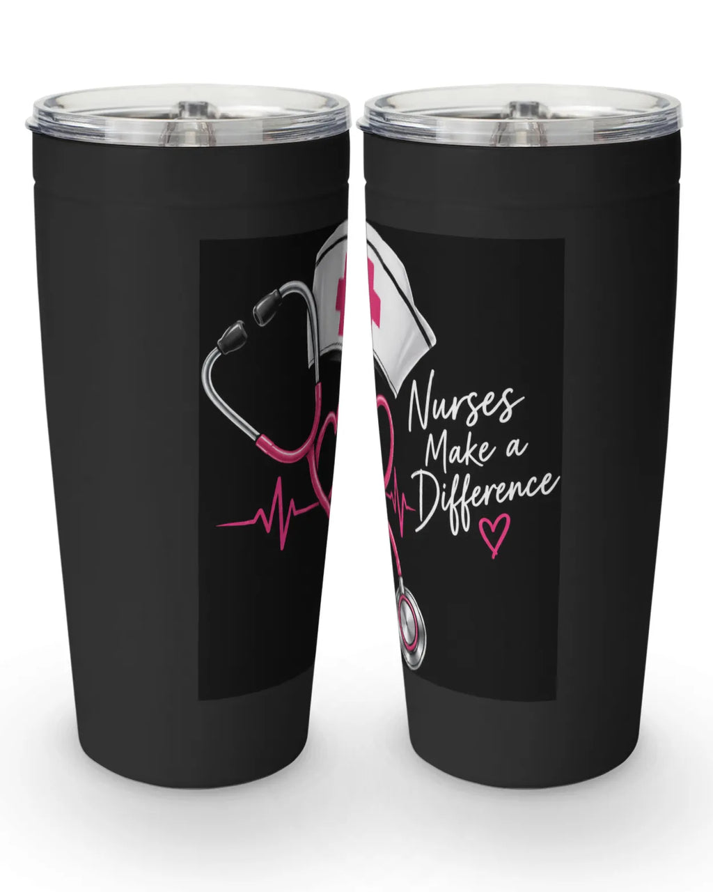 Nurse tumbler with pink stethoscope heart