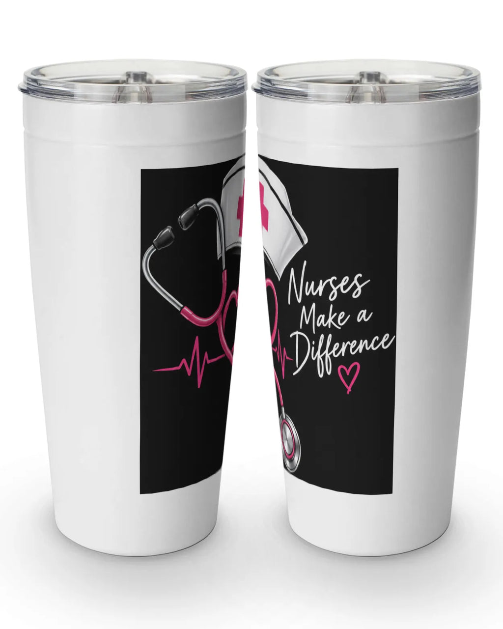 Nurse tumbler with pink stethoscope heart