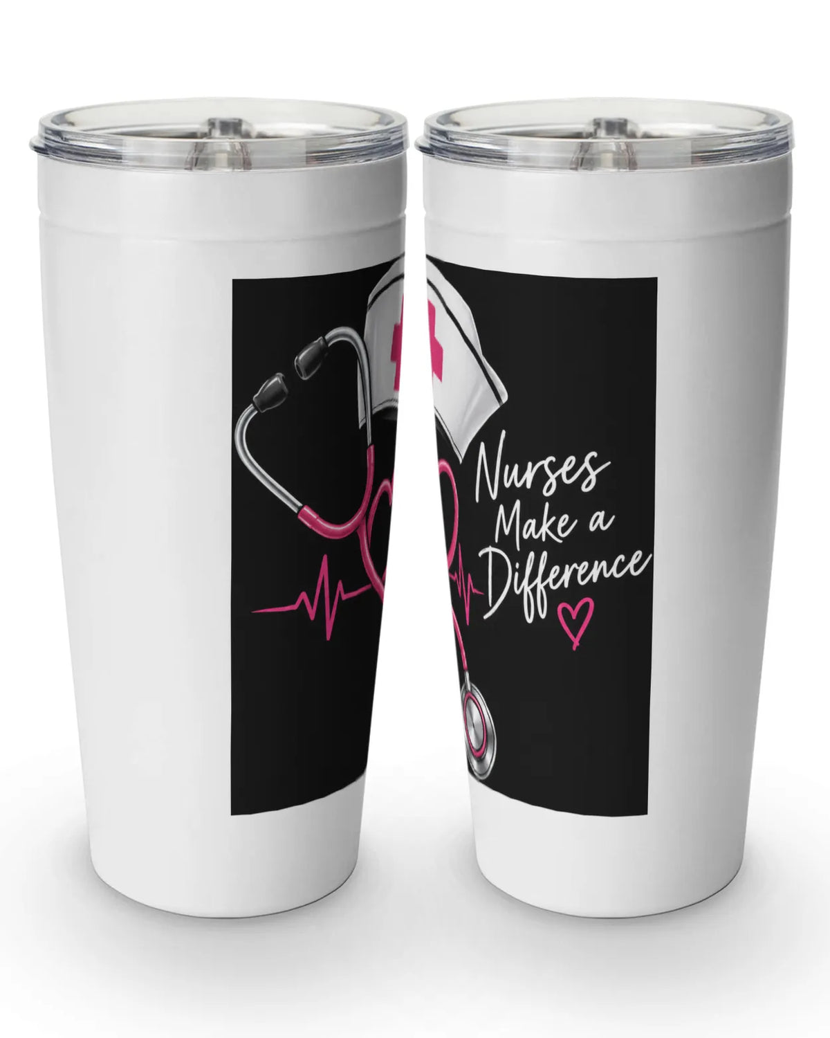 Nurse tumbler with pink stethoscope heart