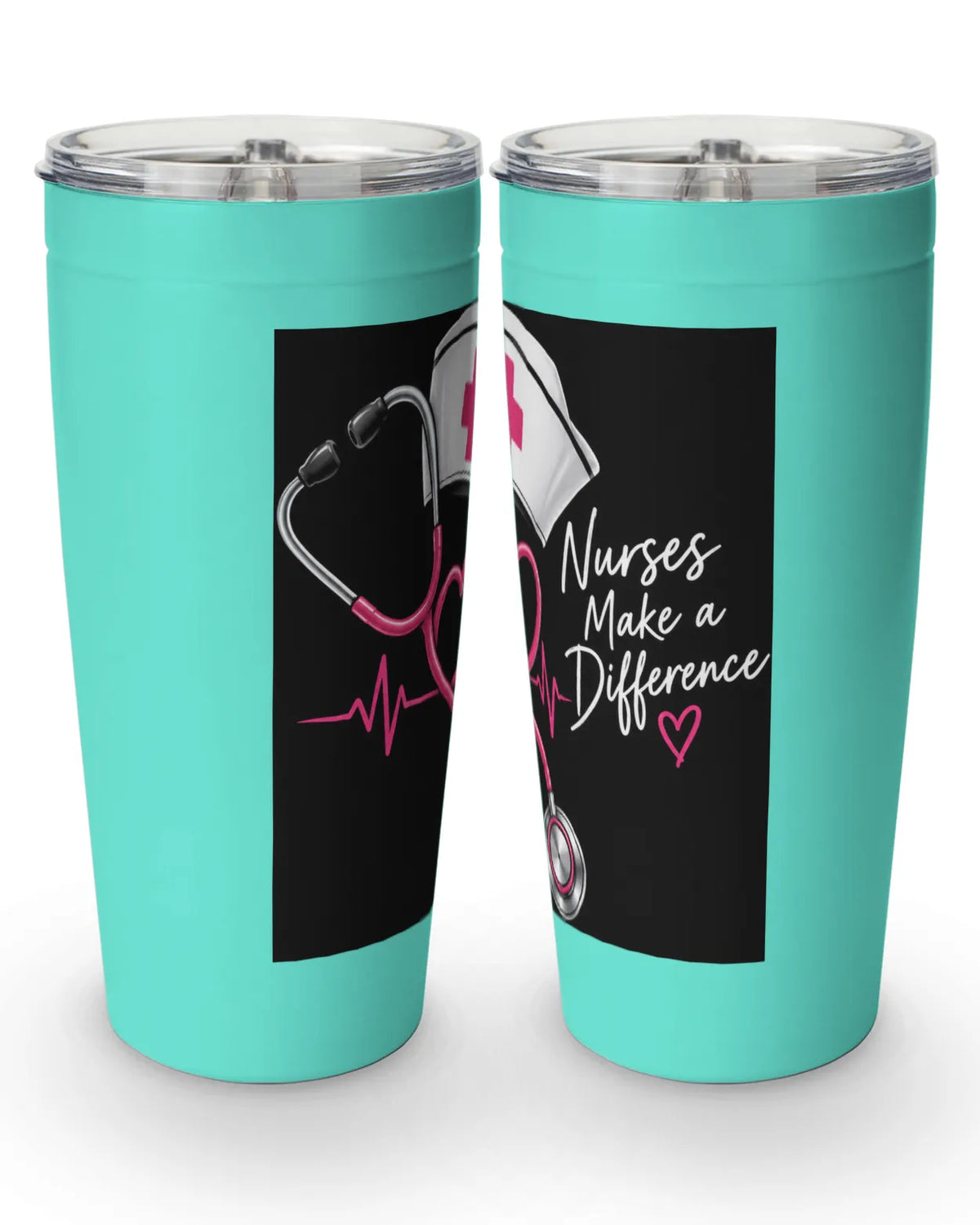 Nurse tumbler with pink stethoscope heart