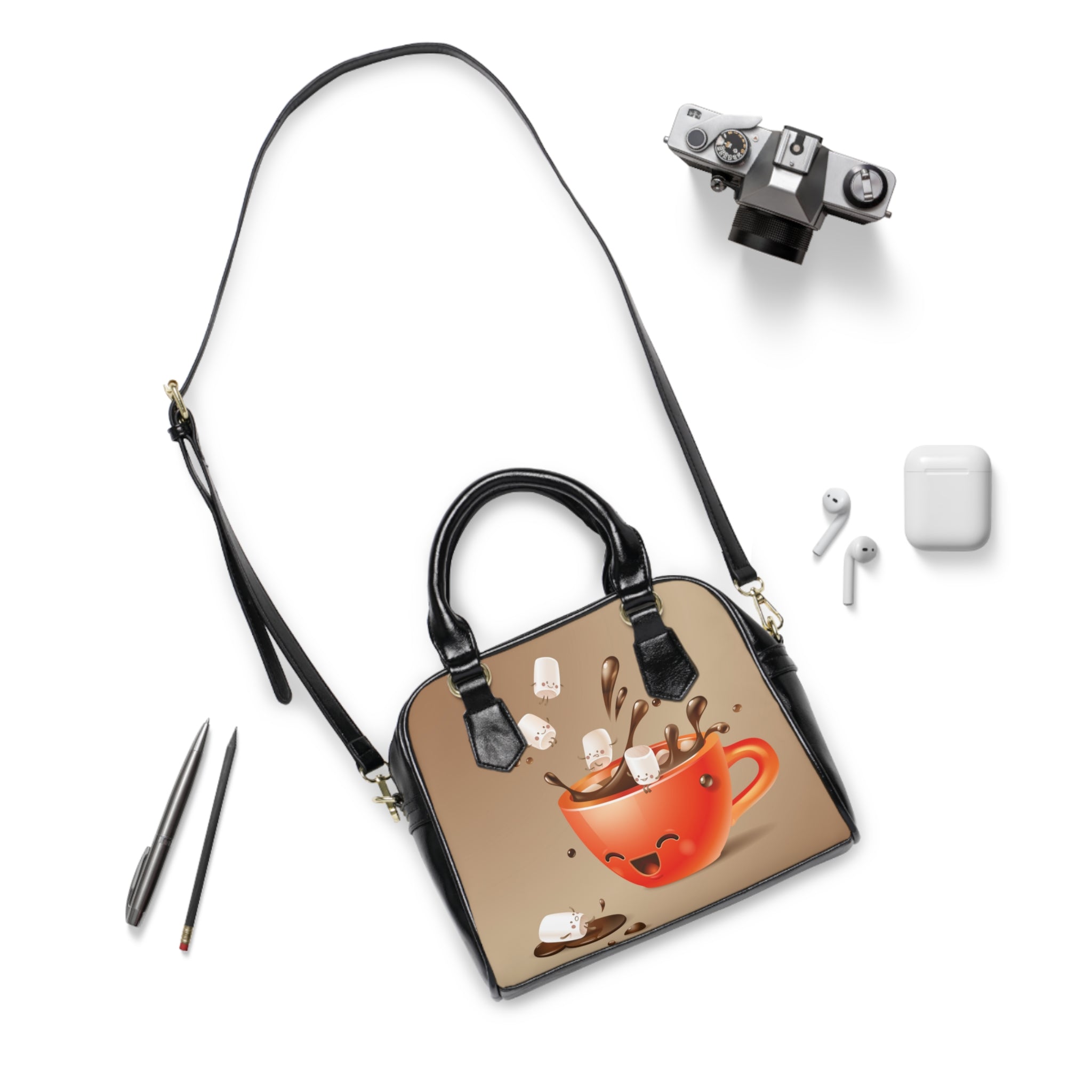 cute hot cocoa shoulder handbag gift idea for coffee lovers