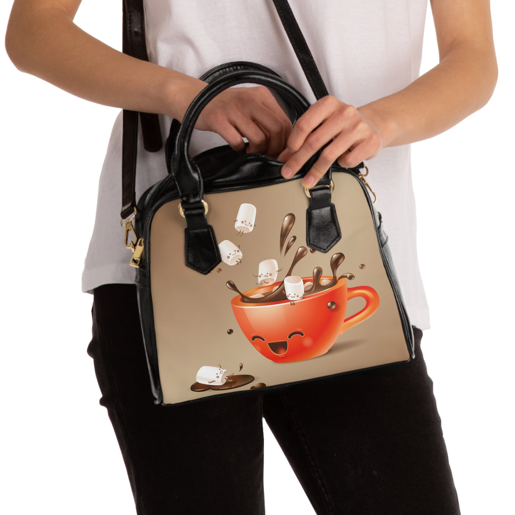 cute hot cocoa shoulder handbag gift idea for coffee lovers