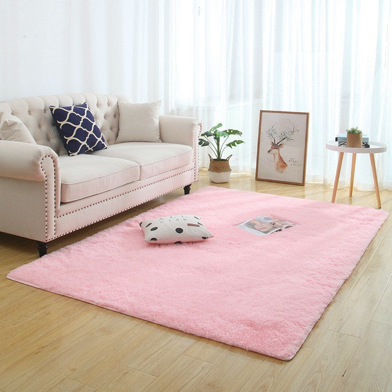 Long plush shaggy rug texture close-up,
