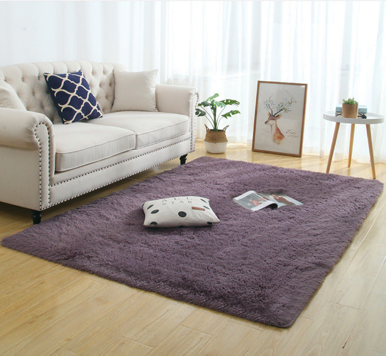 Long plush shaggy rug texture close-up,