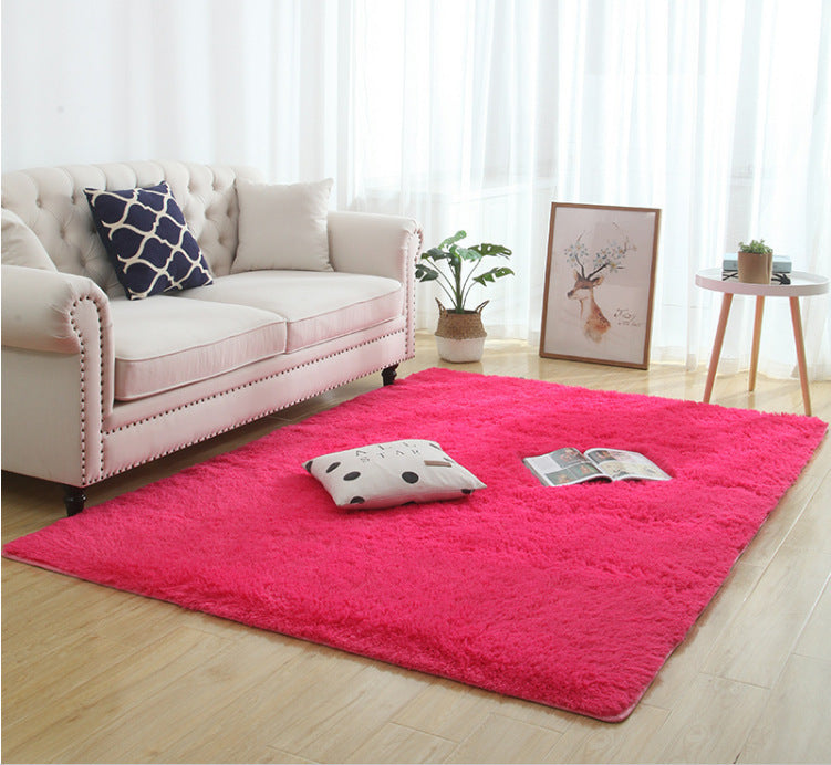Long plush shaggy rug texture close-up,