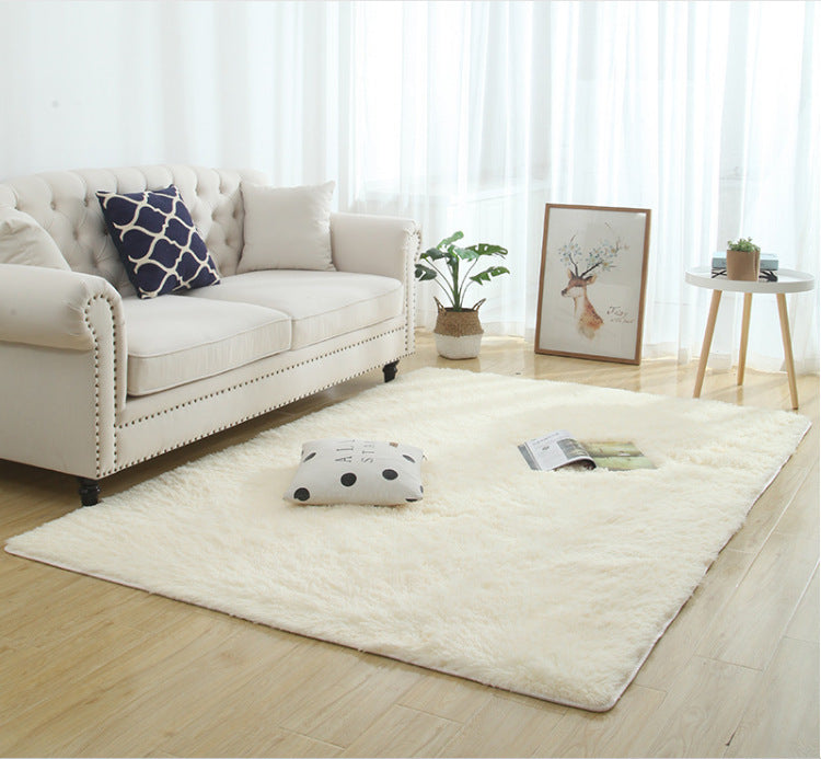 Long plush shaggy rug texture close-up,