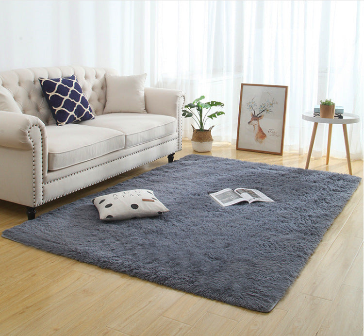 Long plush shaggy rug texture close-up,
