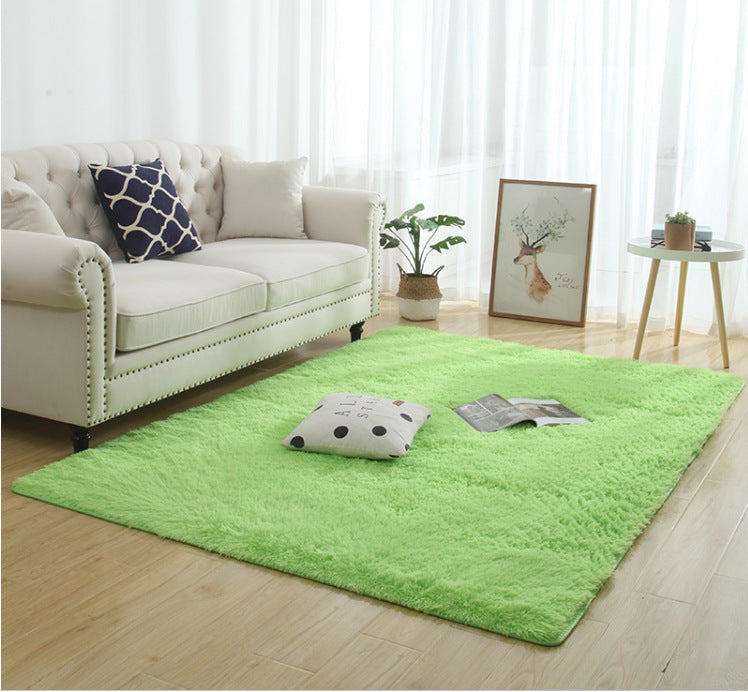 Long plush shaggy rug texture close-up,