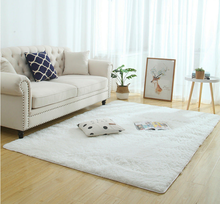 Long plush shaggy rug texture close-up,