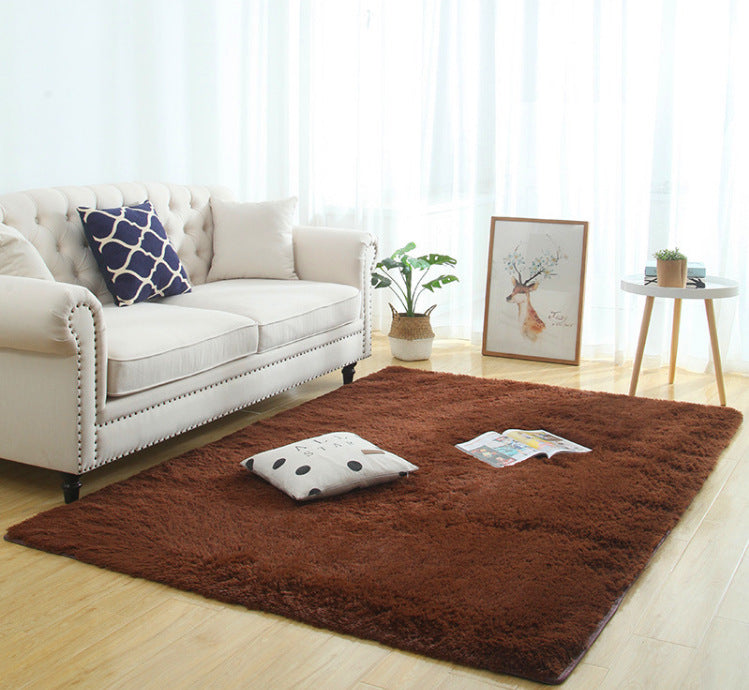 Long plush shaggy rug texture close-up,