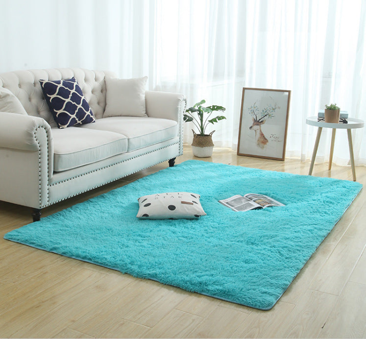 Long plush shaggy rug texture close-up,