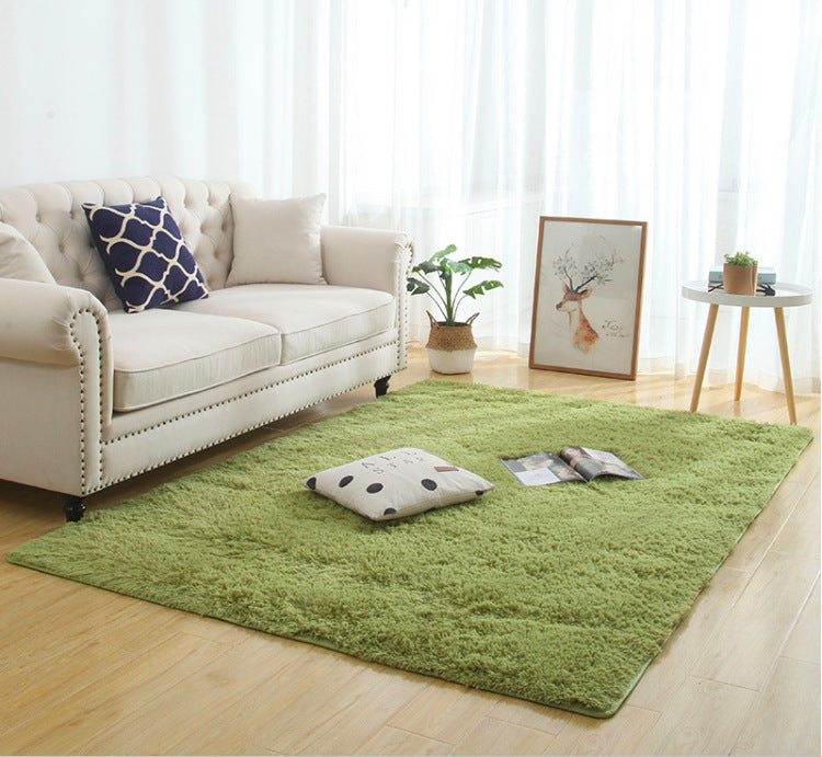 Long plush shaggy rug texture close-up,