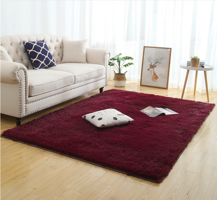 Long plush shaggy rug texture close-up,