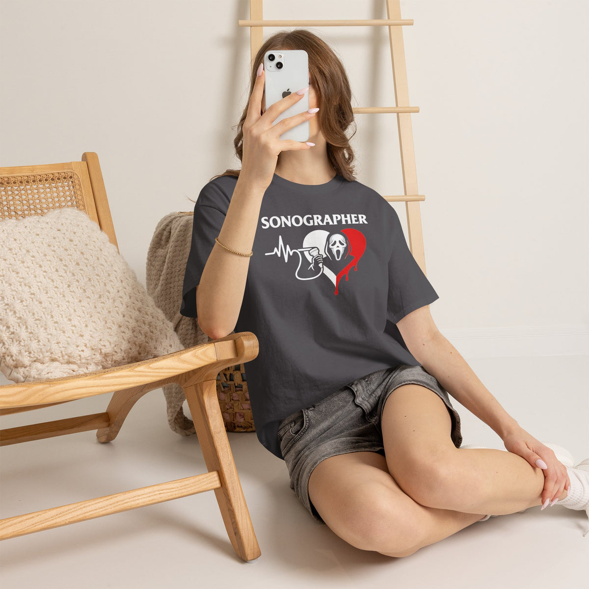 Sonographer Halloween shirt with heartbeat horror graphic