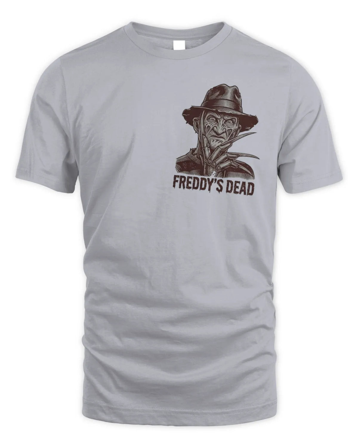 Freddy's Dead ink graphic tee shown from the front.