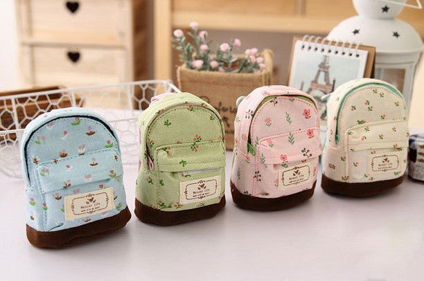 Korean floral mini backpack coin purse