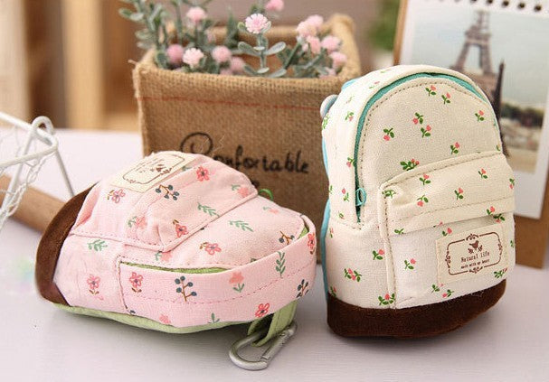 Korean floral mini backpack coin purse
