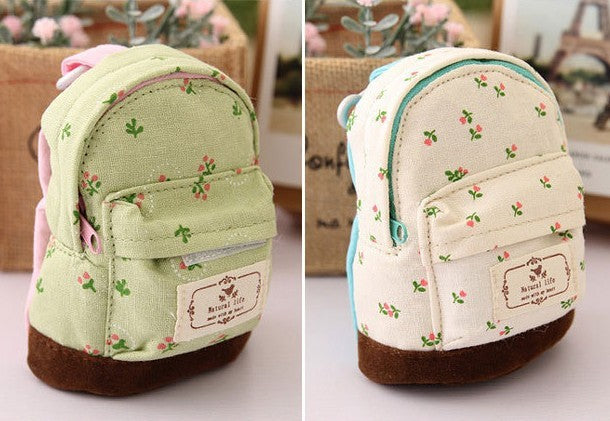 Korean floral mini backpack coin purse