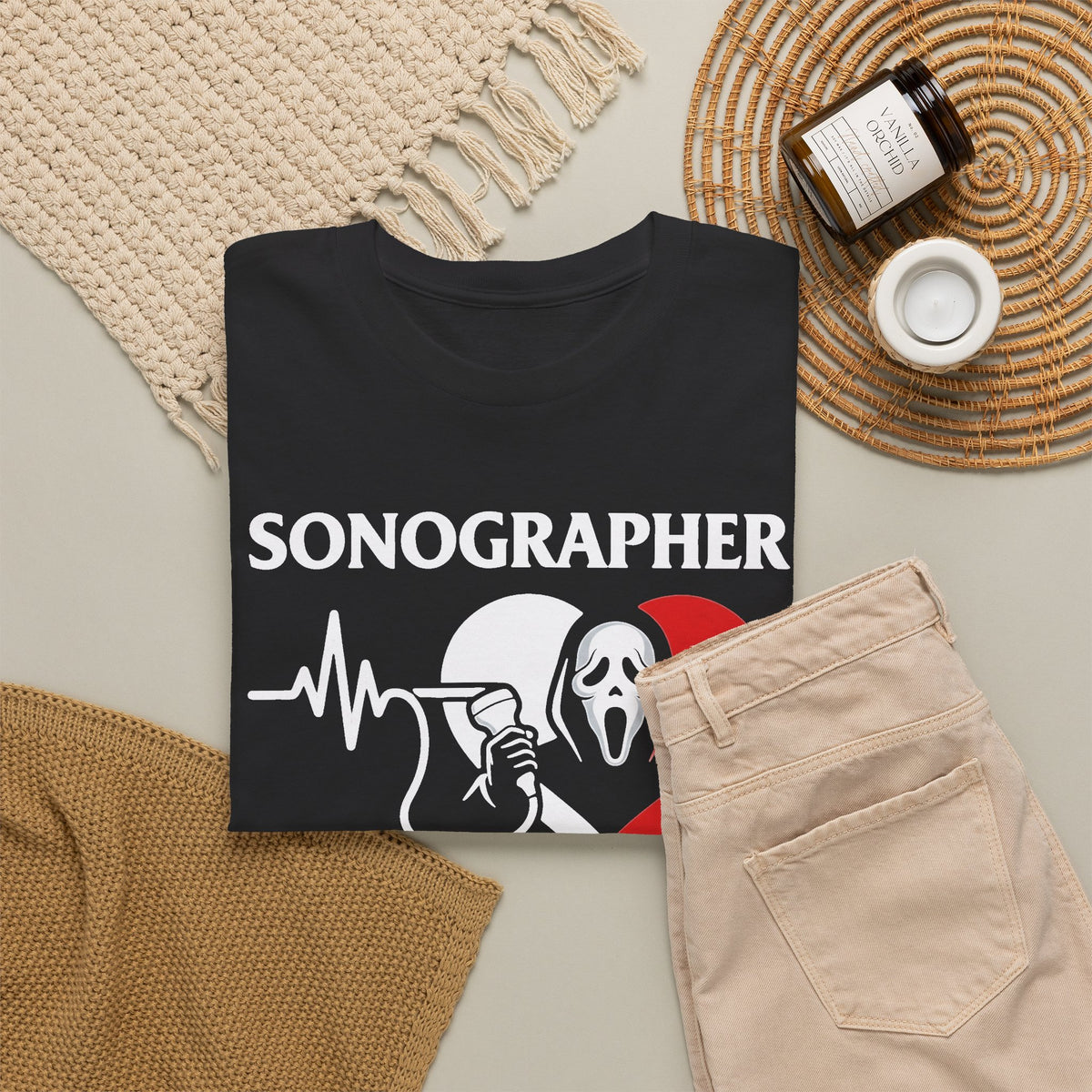 Sonographer Halloween shirt with heartbeat horror graphic