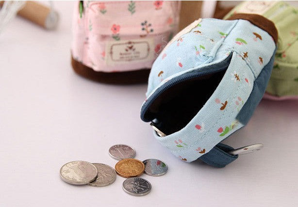 Korean floral mini backpack coin purse