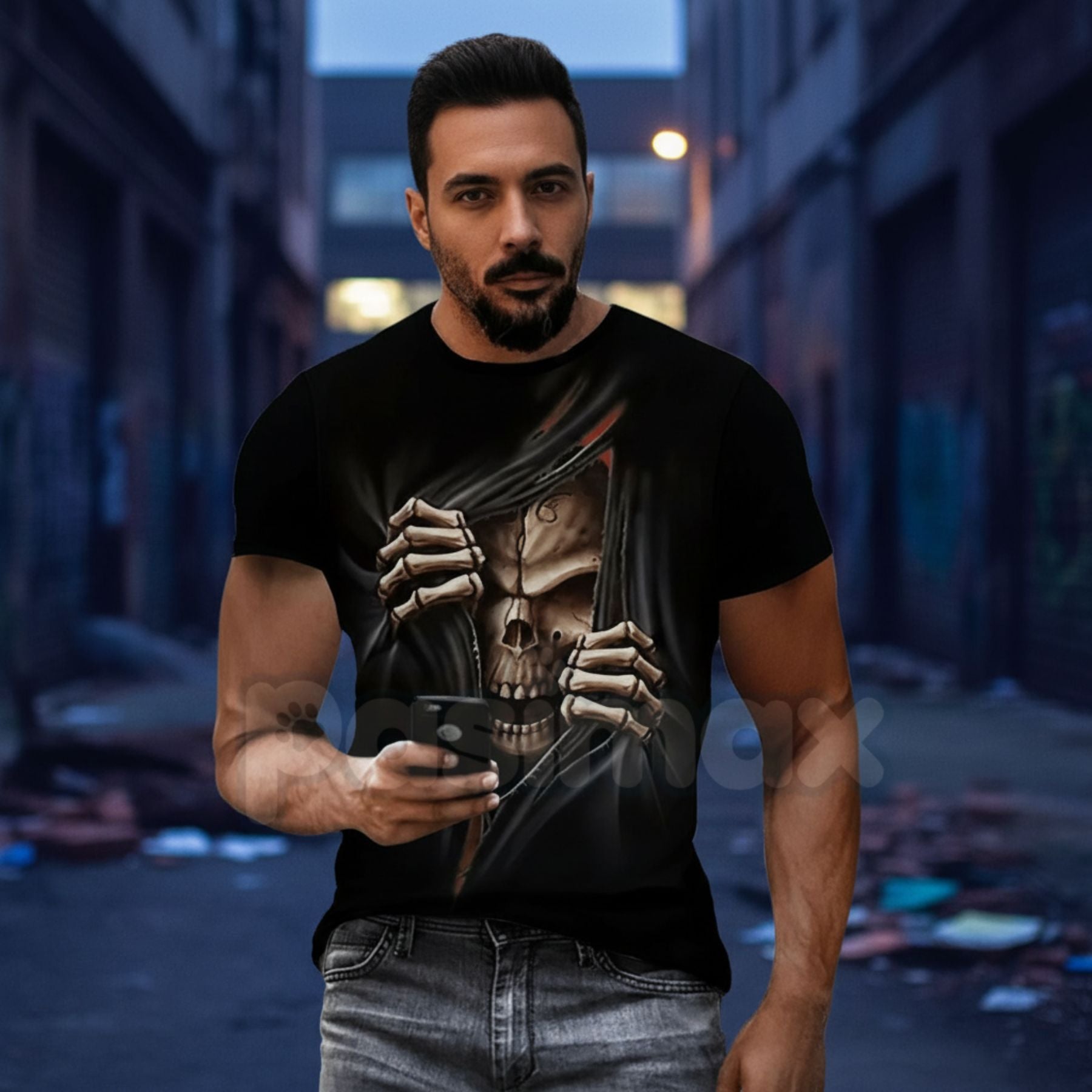 Vintage Skeleton Skull Graphic T-Shirt - Retro Biker Aesthetic Human Skull Tee, Premium 100% Cotton Distressed Streetwear Top, Desert Grunge Rock & Roll Apparel, Soft Lived-In Heavyweight Skeleton Shirt, Made in USA Hand-Drawn Graphic