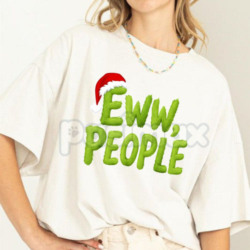 "Eww People" Christmas T-Shirt - Santa Hat Grinch Inspired Holiday Design, Anti-Social Festive Occasions Tee, Cynical Christmas Party Apparel