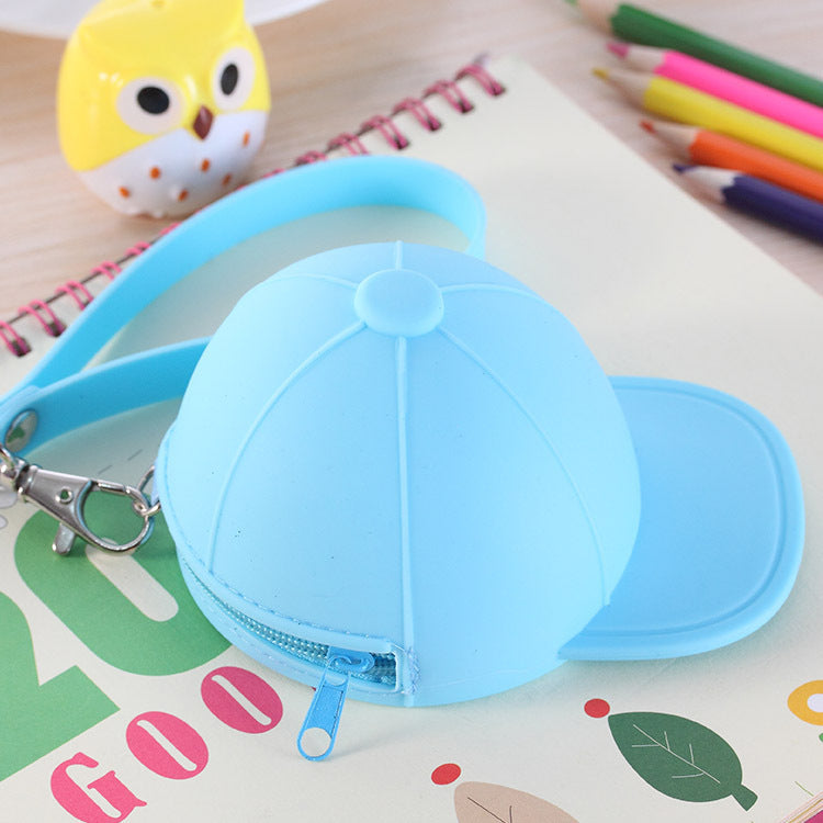 Cute silicone hat coin purse collection in various colors, showcasing playful design and soft silicone material.