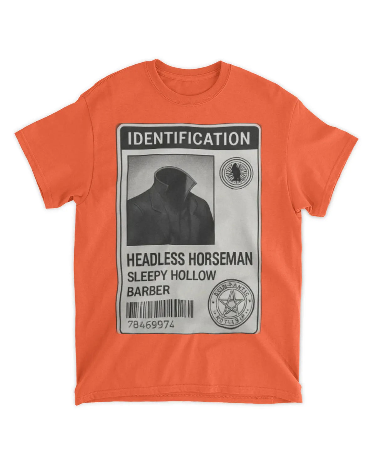 Headless Horseman Halloween T-Shirt showing a novelty ID design for costume enthusiasts.
