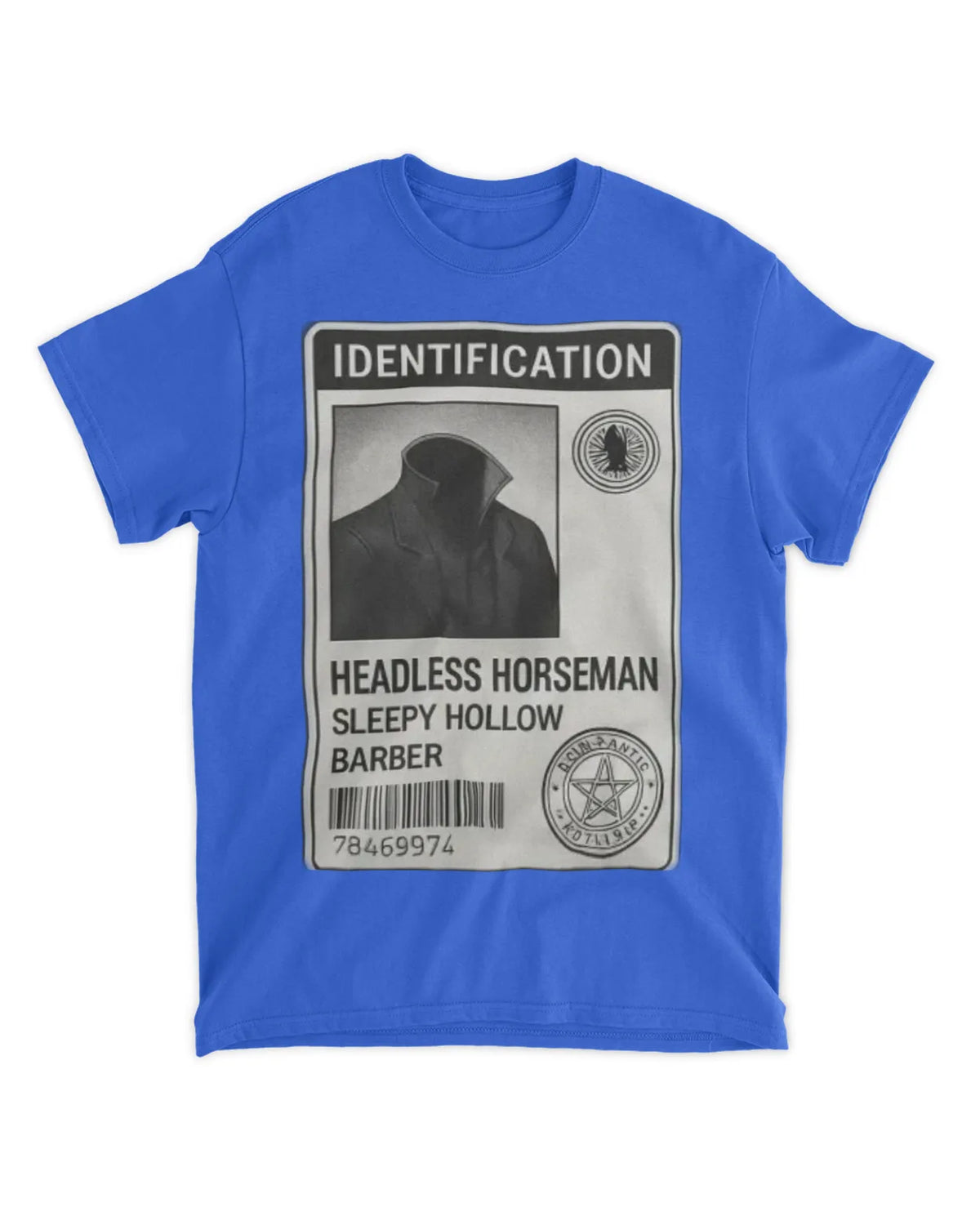 Headless Horseman Halloween T-Shirt showing a novelty ID design for costume enthusiasts.
