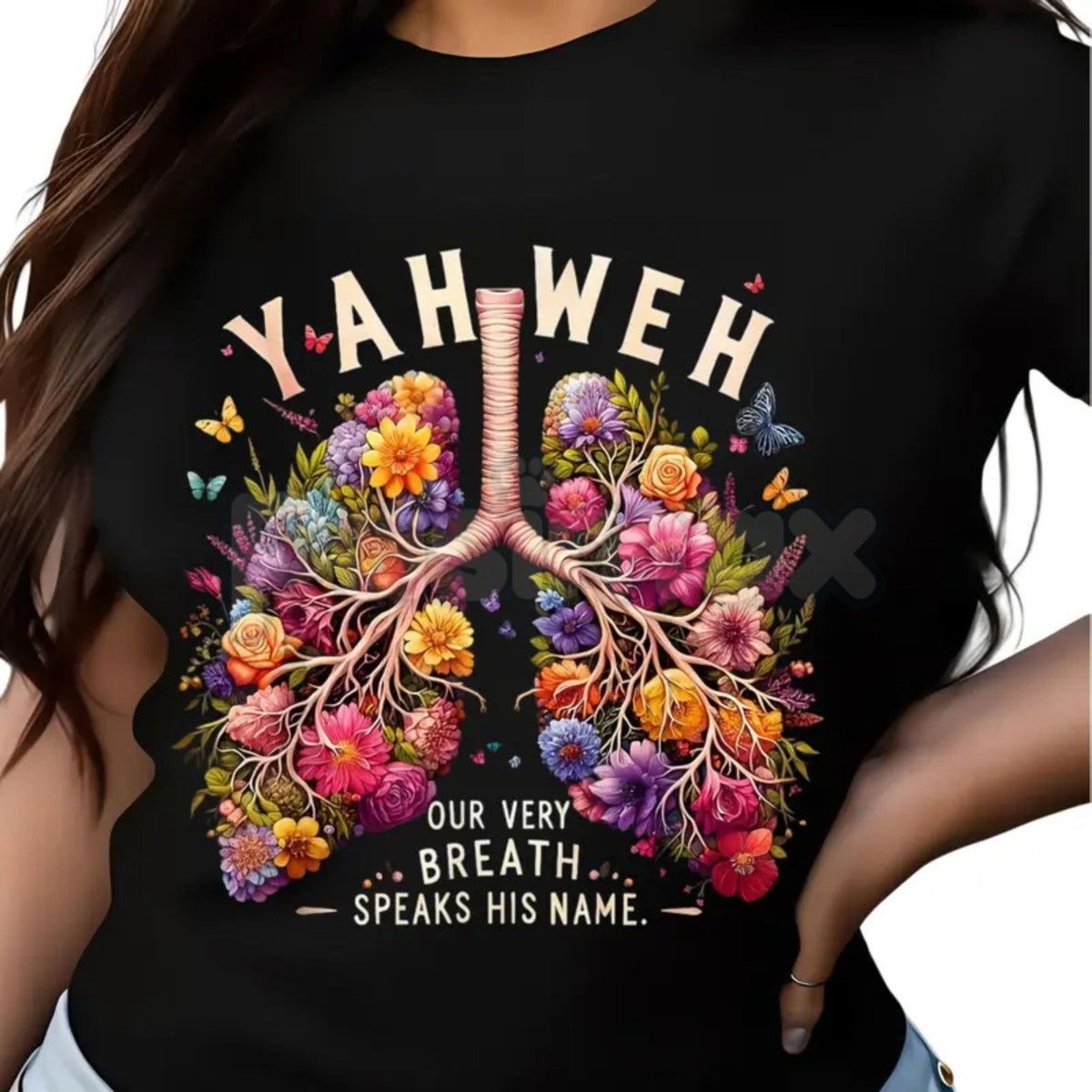 Yahweh Anatomical Floral Lungs Shirt - Modern Christian Minimalist Tee, Premium 100% Cotton Scripture Graphic Top, Inspirational Faith Gift for Her, Aesthetic Sacred Breath Religious Shirt, Soft Lived-In Heavyweight Worship Apparel
