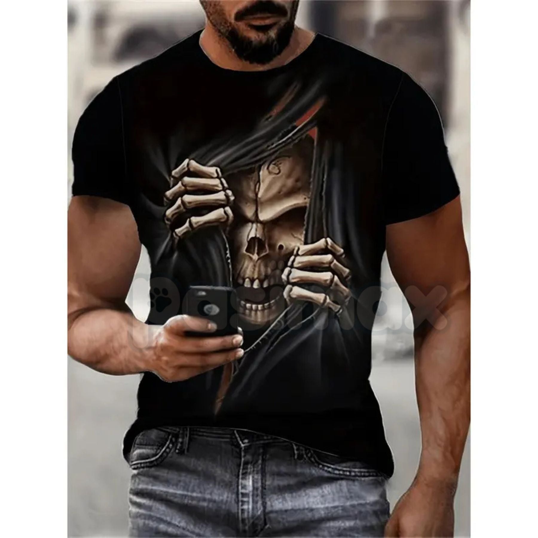Vintage Skeleton Skull Graphic T-Shirt - Retro Biker Aesthetic Human Skull Tee, Premium 100% Cotton Distressed Streetwear Top, Desert Grunge Rock & Roll Apparel, Soft Lived-In Heavyweight Skeleton Shirt, Made in USA Hand-Drawn Graphic