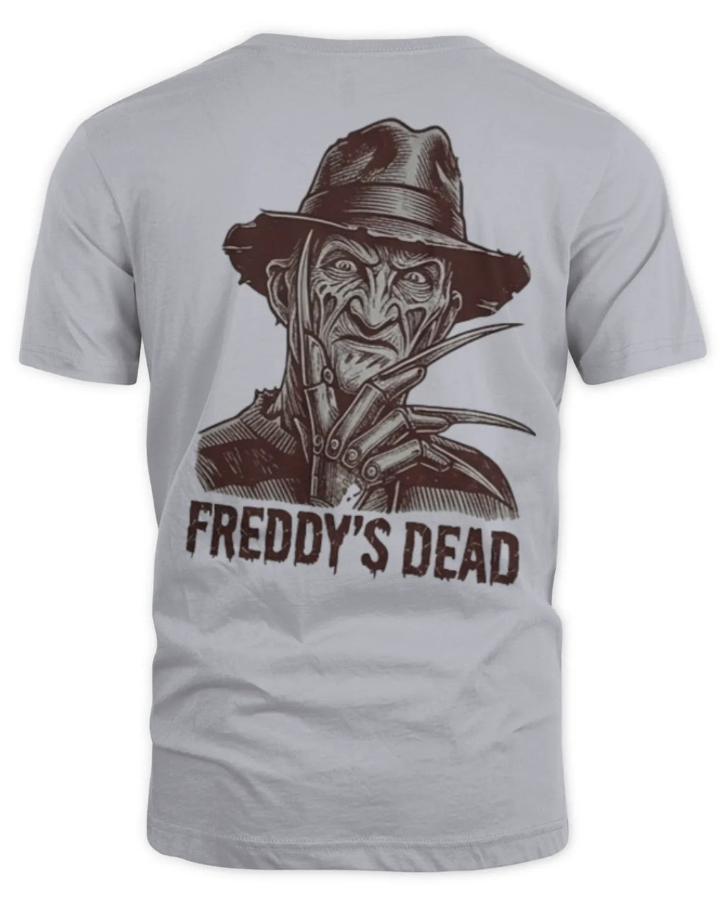 Freddy's Dead ink graphic tee shown from the front.