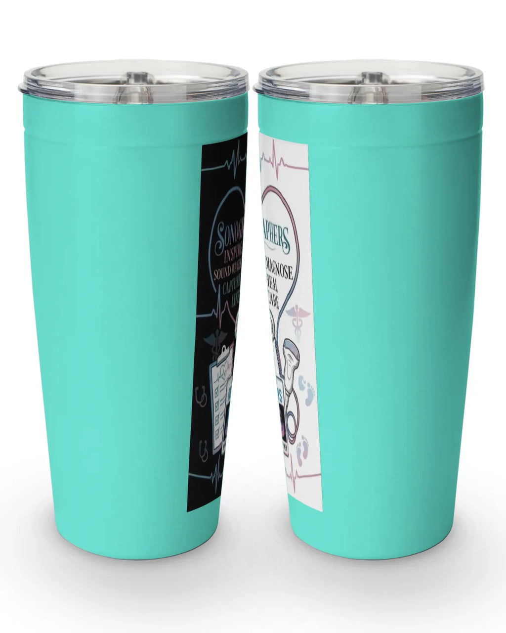 Sonographer tumbler featuring inspirational ultrasound graphics and vibrant colors, perfect for ultrasound tech gifts.