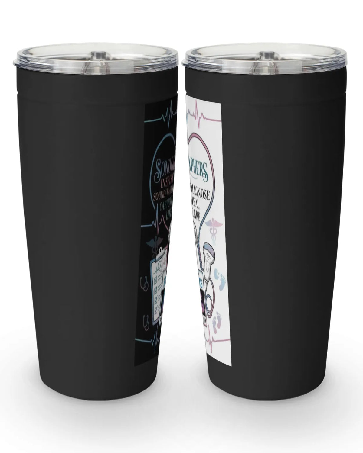 Sonographer tumbler featuring inspirational ultrasound graphics and vibrant colors, perfect for ultrasound tech gifts.
