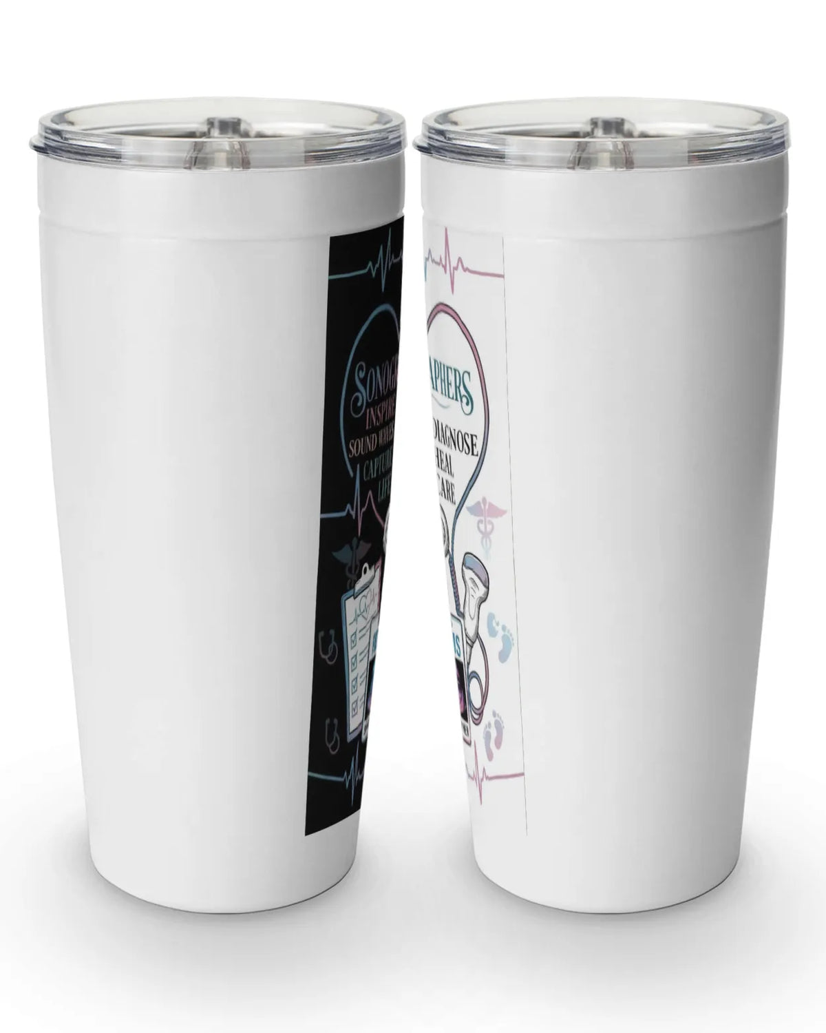 Sonographer tumbler featuring inspirational ultrasound graphics and vibrant colors, perfect for ultrasound tech gifts.