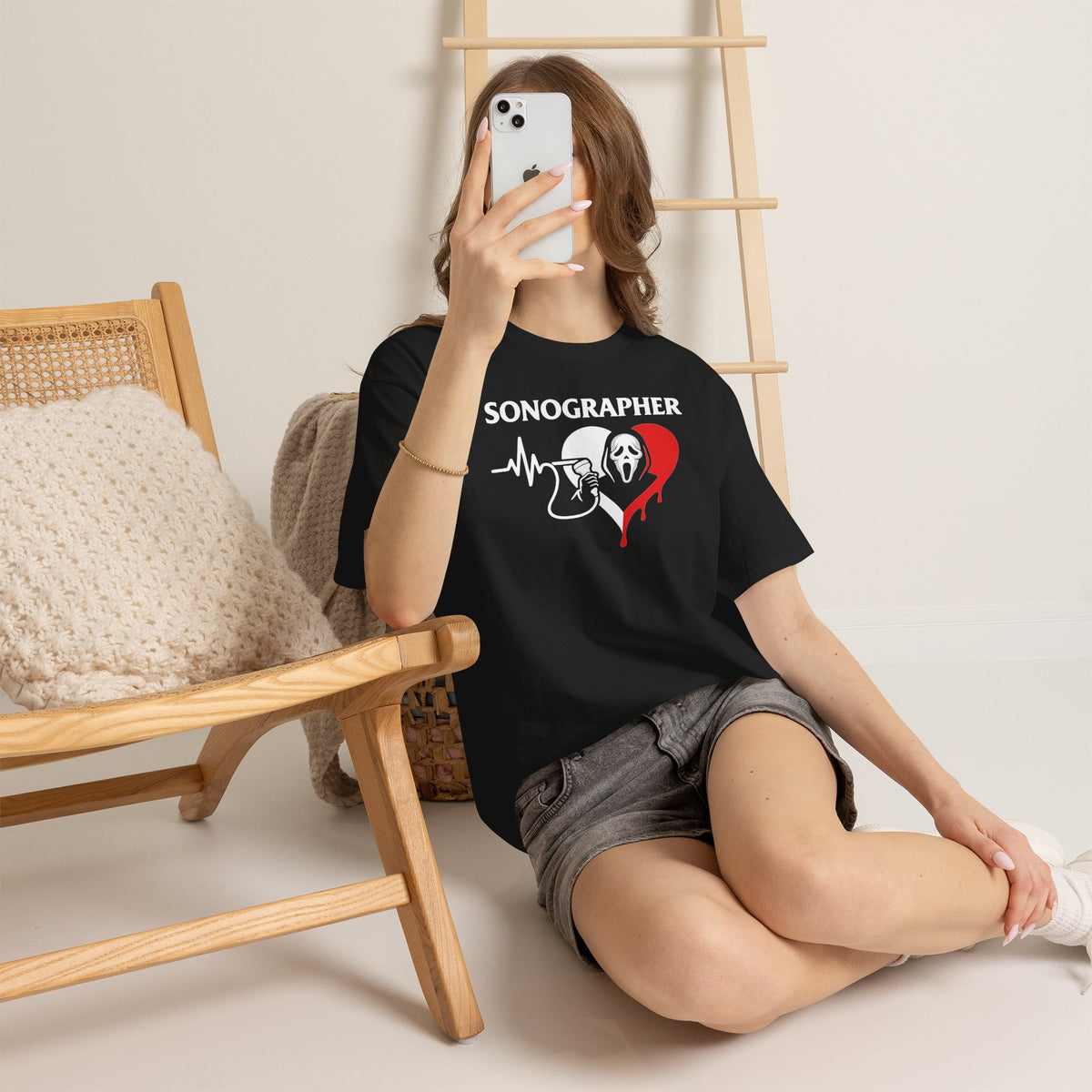 Sonographer Halloween shirt with heartbeat horror graphic