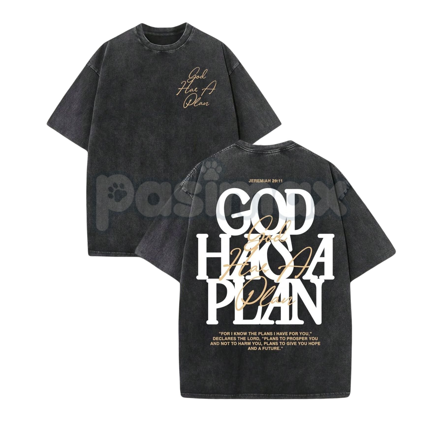 "God Has A Plan" Double Sided T-Shirt – Retro Washed Christian Letter Print, 230 GSM Cotton