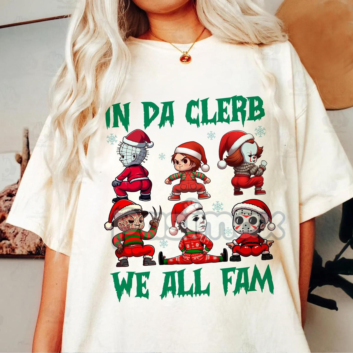 Merry Creepmas T-Shirt - Christmas Halloween Movies Characters Tee, Chibi Movie Characters Shirt