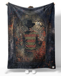 Funny Freddy Krueger blanket featuring a spooky design, perfect for cozying up while adding a whimsical horror touch.