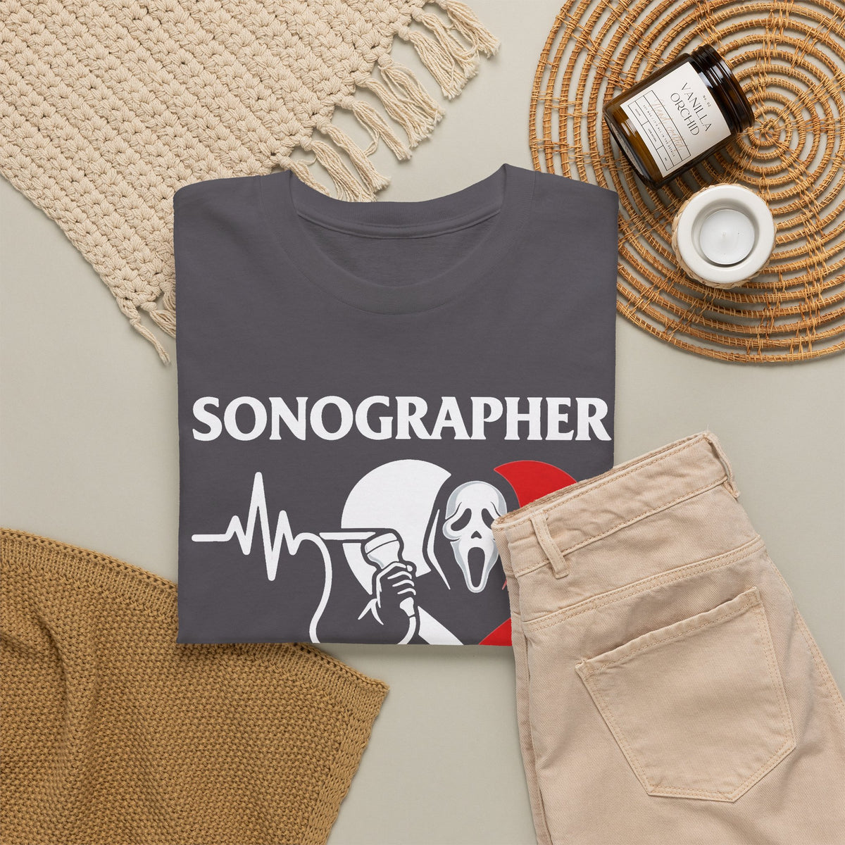Sonographer Halloween shirt with heartbeat horror graphic