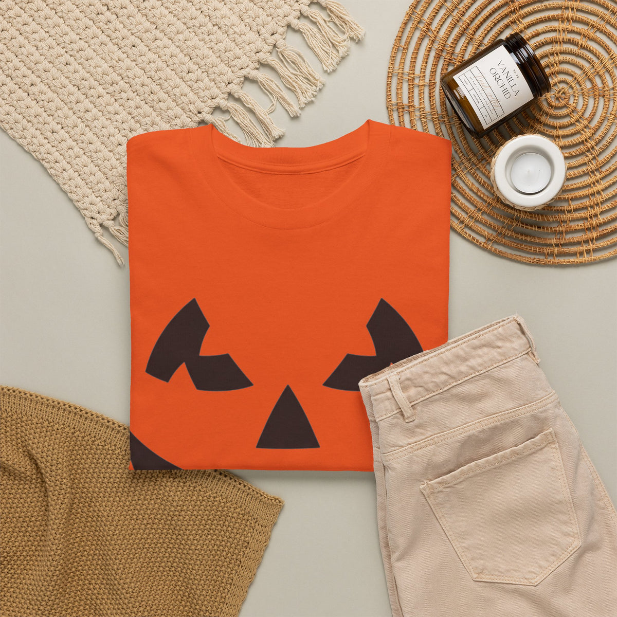 Halloween pumpkin face tee in orange