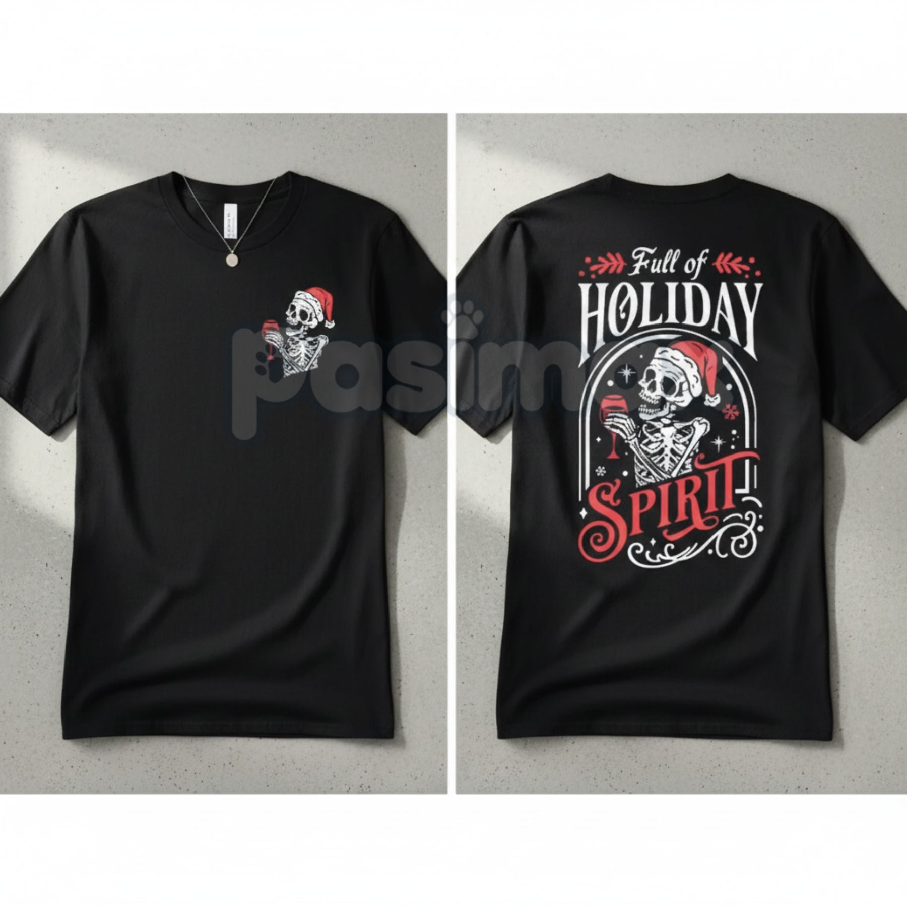 Christmas Skeleton T-Shirt - "Full Of Holiday Spirit" Sarcastic Party Tee, Edgy Ugly Christmas Shirt Alternative, Adult Xmas Humor