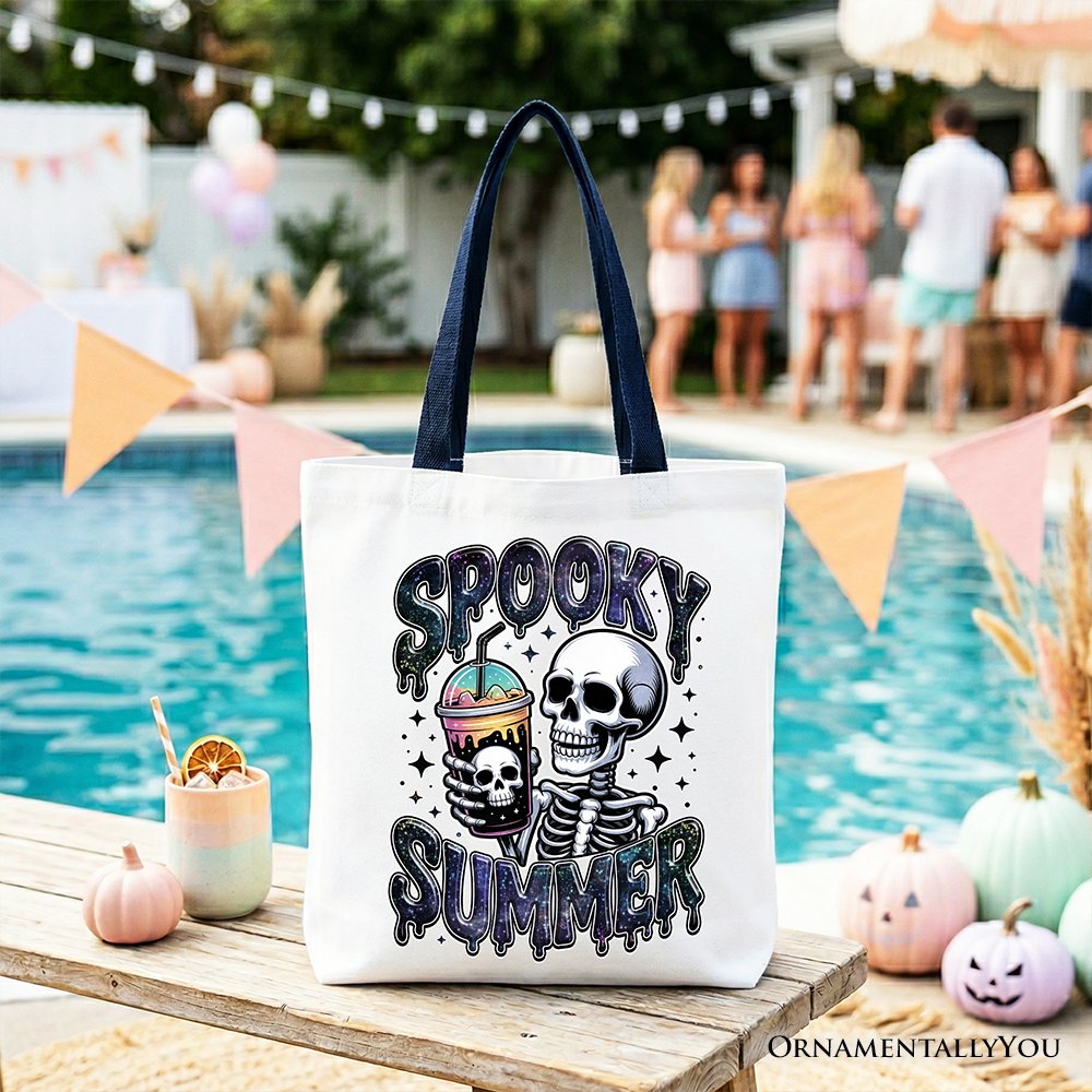 Spooky Summer Skeleton Tote Bag, Snarky Halloween Gift Shopper for Coffee and Horror Fanatics
