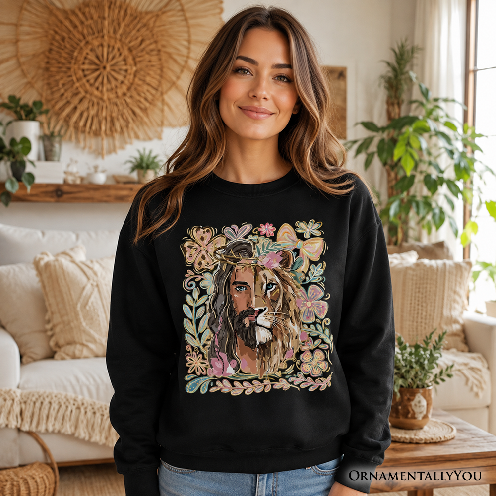 Floral Lion Vintage Graphic Sweatshirt – Inspirational Crewneck Sweater