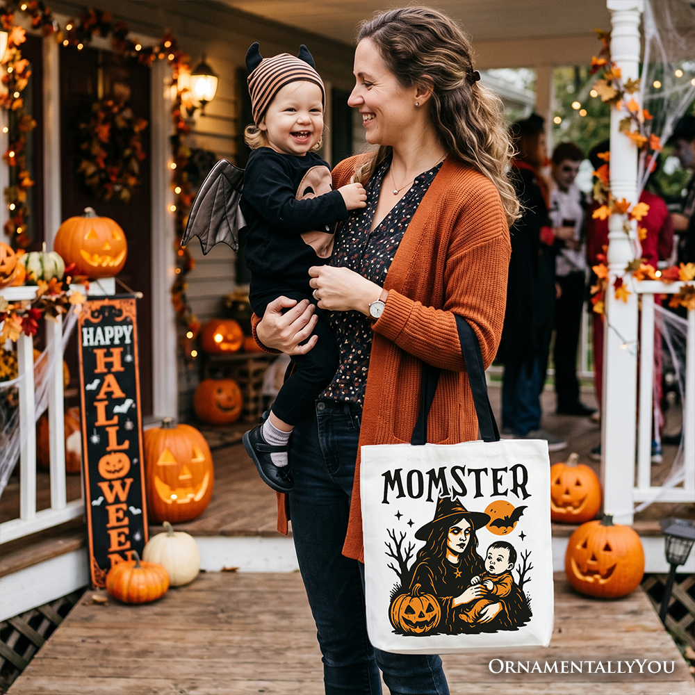 Momster Tote Bag for Spooky Season, Witchy Halloween Gift Shopper for Moms